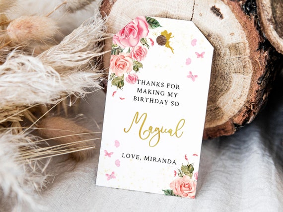 Editable Pixie Fairy Birthday Gift Tag Pink Floral Favor Tag Whimsical Favor Tag Fairy Gift Tag Pixie Fairy Favor Tag, 0135 Il_570xn