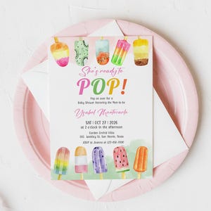 She&#39;s Ready to Pop! Popsicle Baby Shower Invitation – Editable Summer Girl Invite Template, Popsicle Baby Shower, Summer Baby Shower 0111