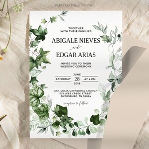 Editable Greenery Wedding Invitation Set Template