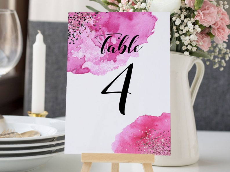 EDITABLE Hot Pink and Black Glitter Floral Wedding Table Etsy