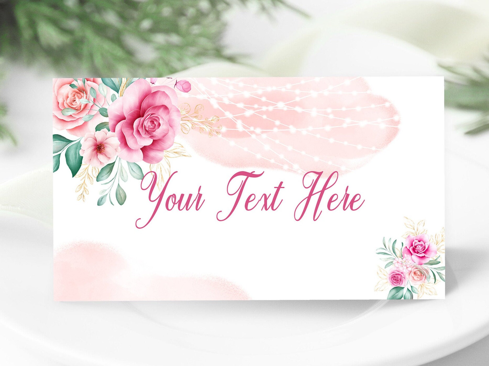 Editable Rustic Place Card Template, Pink Birthday Place Card, Floral ...