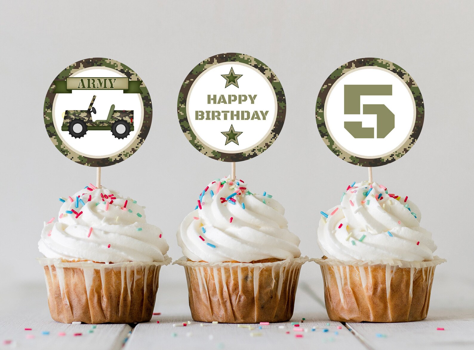 Army Cupcake Toppers Army Birthday Cupcake Toppers Favor Etsy