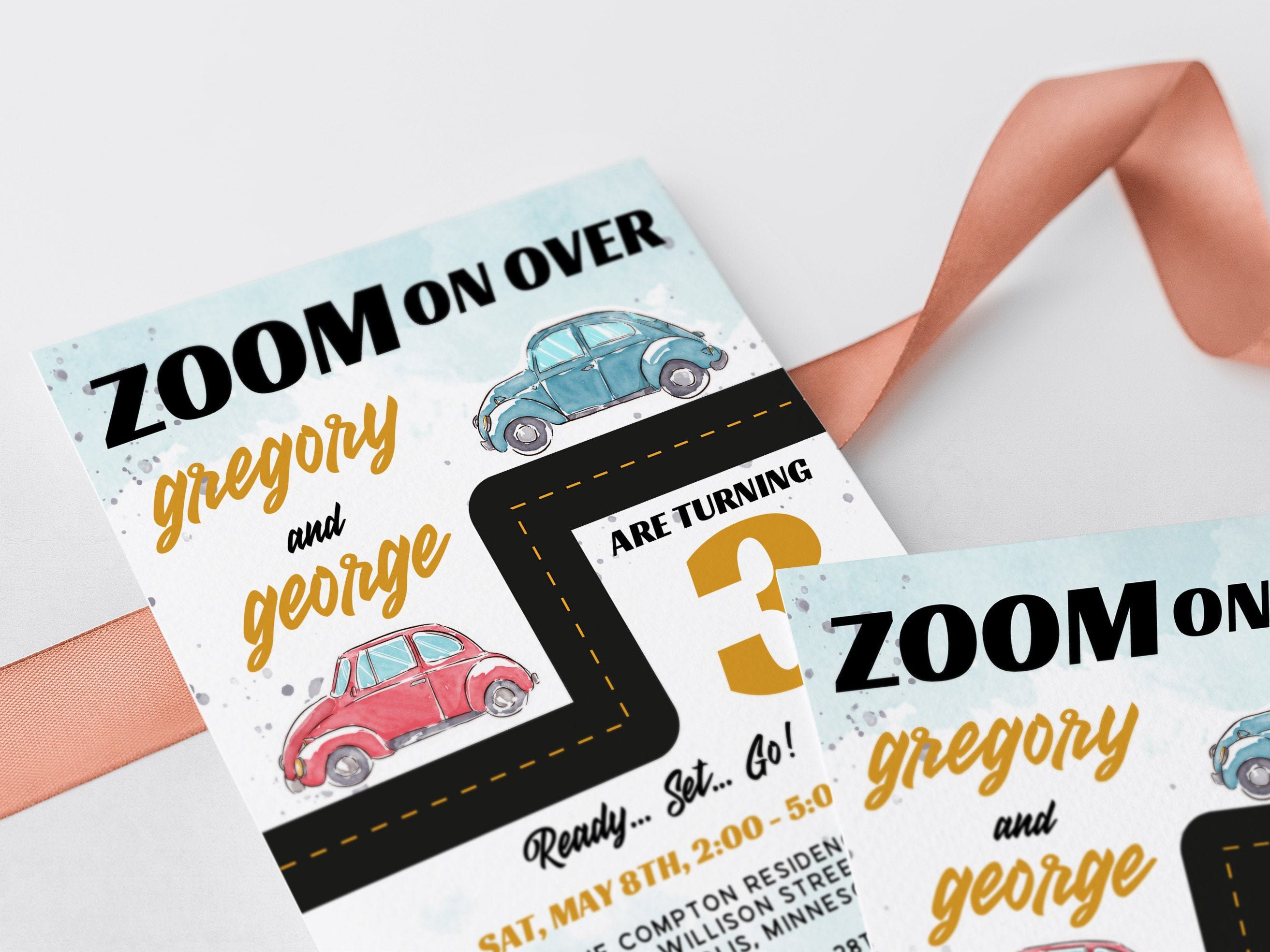 Editable Twins Birthday Invitation Cars Joint Birthday Party | Etsy
