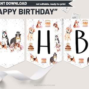 Printable Dog Happy Birthday Party Banner Puppy Birthday Bunting Banner Pawty Instant Download Bunting Banner Not Editable 0280