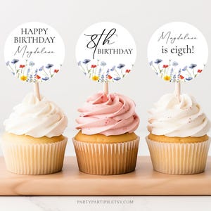 Blue Wildflower Cupcake Toppers: Rustic Baby Shower Decor (Jettemplate, Digital Download)