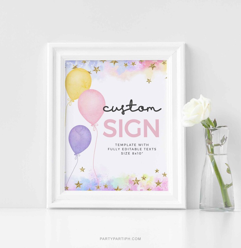 0043 Birthday Party Custom Sign Instant Download Balloon Birthday Table Sign Balloon Poster Sign Editable Balloon Custom Sign