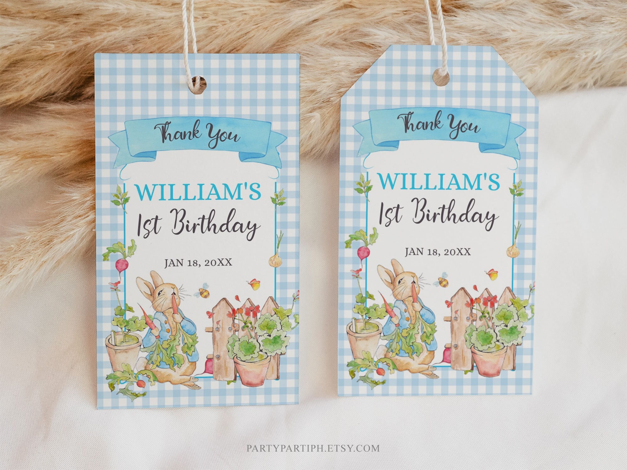 Editable Peter Rabbit Thank You Tags Template 1st Birthday Instant ...