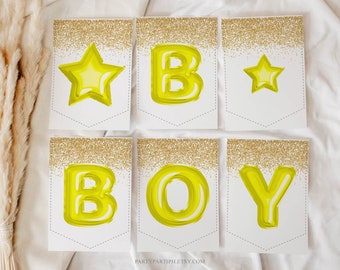 Printable Gold Glitter Baby Boy Baby Shower Party Banner Yellow Foil Balloon Baby Shower Banner Instant Download Not Editable 0189