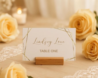 Gold Geometric Frame Place Card, Editable Wedding Name Card, Modern Table Seating Card, Jettemplate Instant Download, 0006