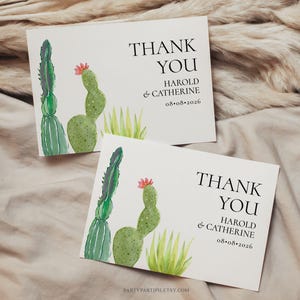 Modèle MODIFIABLE de carte de remerciement mariage cactus cactus du désert carte de remerciement mariage thème plat et plié Corjl, 0022