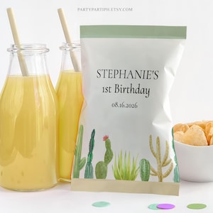 Modello stampabile modificabile per sacchetti di patatine di cactus, modello per sacchetti di caramelle a forma di cactus del deserto, modello per involucri di patatine stampabili, decorazioni per feste a tema cactus 0022