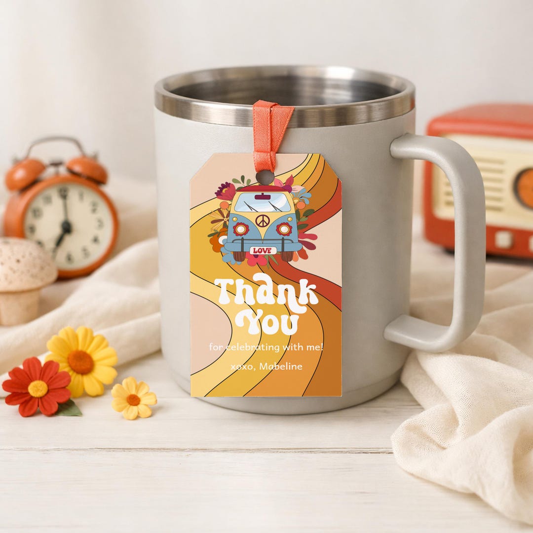 Groovy Retro Birthday Favor Tag, 70s Theme Thank You Tag, Disco Hippie ...