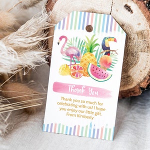 Editable Tropical Favor Tags Girl Birthday Gift Tags Thank - Etsy