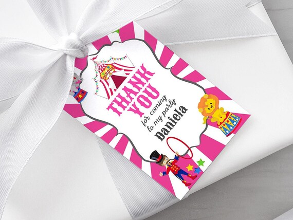 Editable Circus Favor Tag Pink Carnival Gift Tag Circus Birthday Thank ...