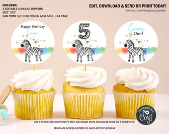 Zebra Cupcake Topper Set - Fun Safari Party Décor for Animal and Zoo Themed Birthdays 0187