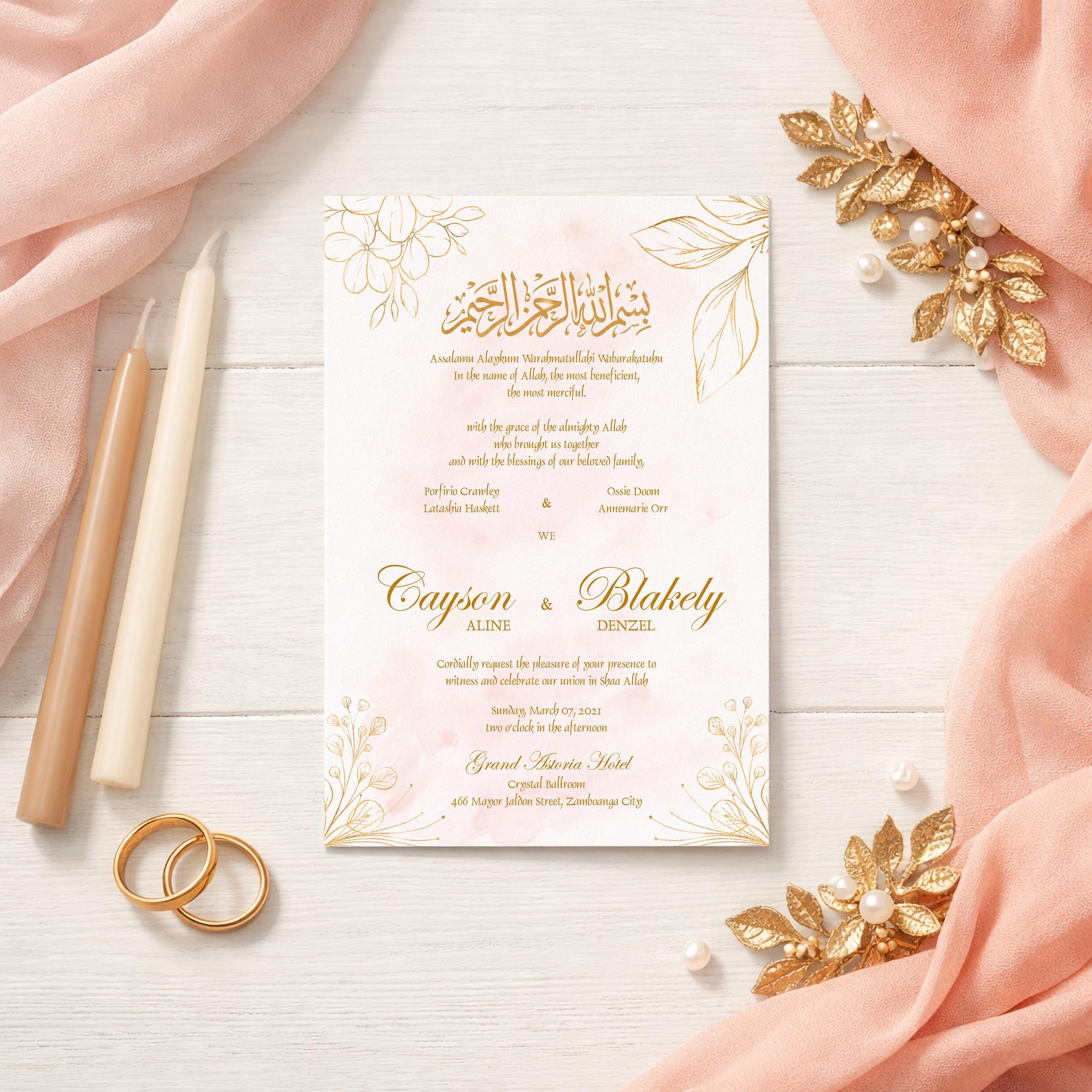 Islamic Wedding Invitation Template Editable, Arabic Calligraphy