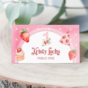 Cartes de lieu de premier anniversaire aux fraises, plaques de nom sur le thème des fruits, un dans une décoration de fête melon, carte de Table de 1er anniversaire de fille, BD0115