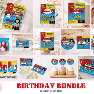 Editable Superhero Birthday Party Invitation Bundle Template Comic Book Super Hero Girl Birthday Party Package Corjl Instant Download 0048
