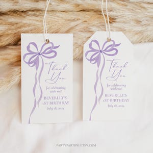 Purple Bow Birthday Thank You Tags: Editable Template (Digital Download)