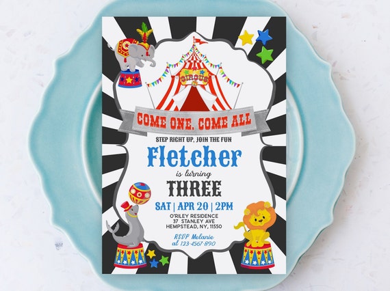 Editable Circus Invitation Carnival Invitations Circus Carnival Birthday Invitation Black Carnival Birthday Party Templett File 0085 Il_570xn