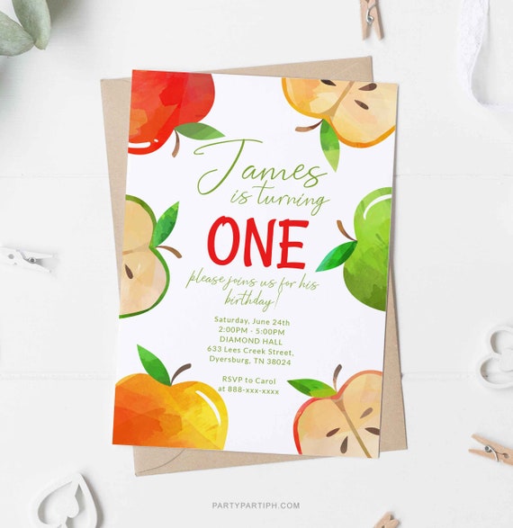 Editable Apple Birthday Invitation, Apple Picking Invitation, Instant