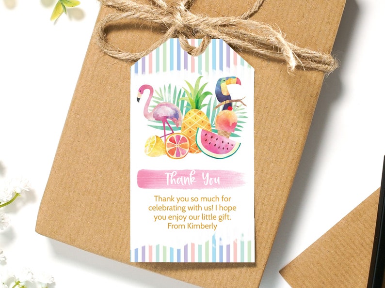 Editable Tropical Favor Tags Girl Birthday Gift Tags Thank - Etsy