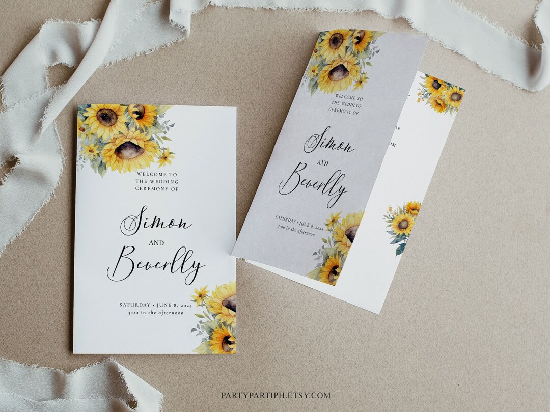 Sunflower Wedding Program Template: Rustic Yellow Flowers (editable ...