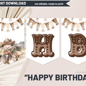 Alles Gute zum Geburtstag Cowboy Party Banner Sofortiger Download Rustikale Rodeo Cowboy Geburtstagsparty druckbare Wimpelkette nicht bearbeitbar 0063