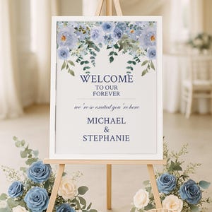 Blue Floral Wedding Welcome Sign, Elegant Poster Sign, Printable Wedding Template, Editable Jettemplate Sign, Custom Wedding Decor, 0005