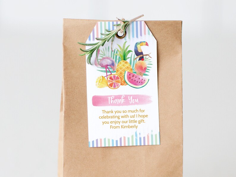Editable Tropical Favor Tags Girl Birthday Gift Tags Thank - Etsy