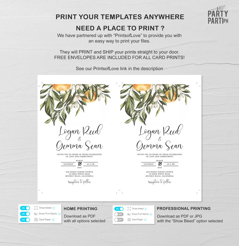 Orange Wedding Invitation Template 0031 Printable Marriage Invite Templett Citrus Editable Invitation INSTANT Download Citrus Wedding