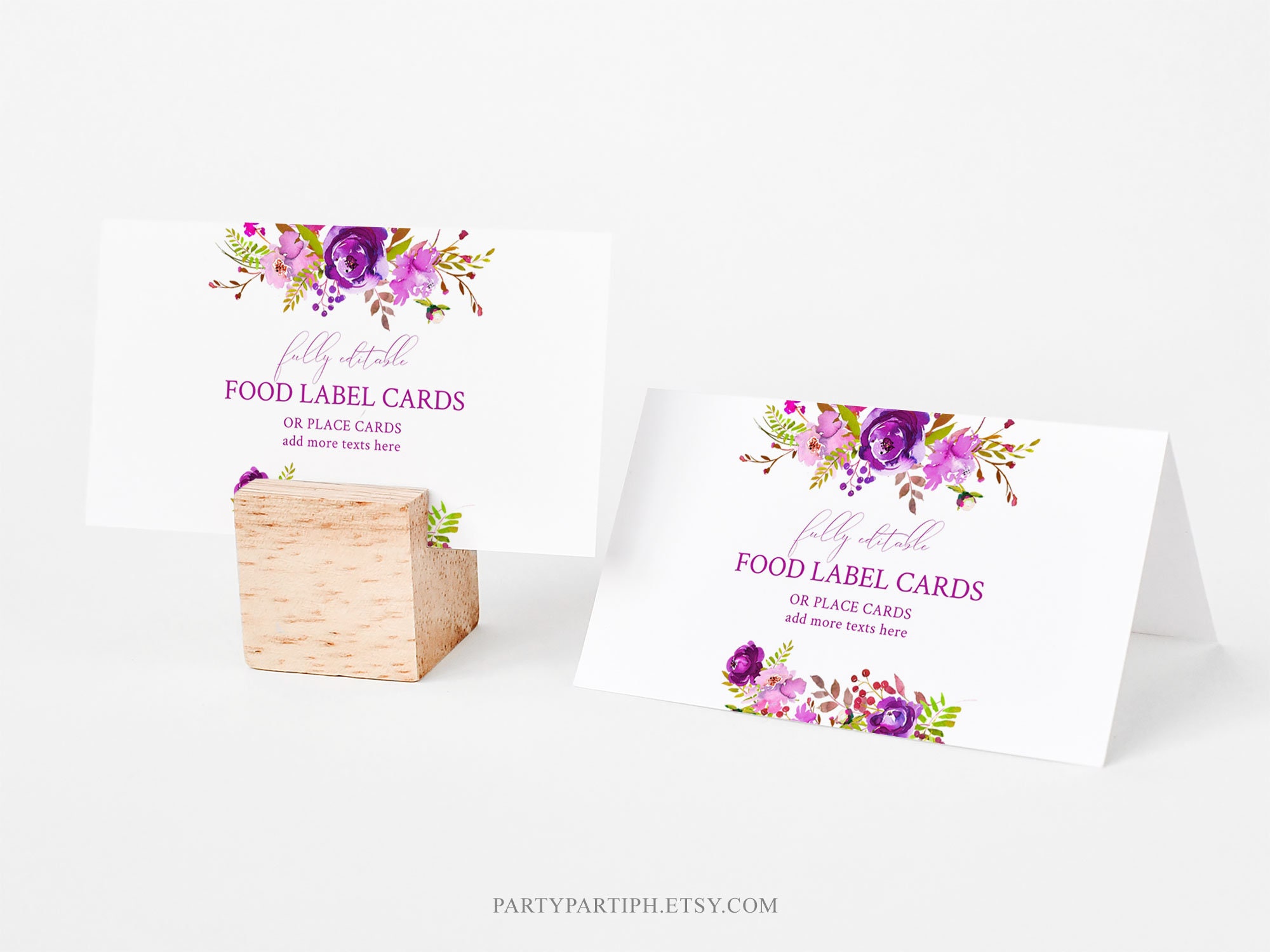 Editable Purple Flowers Place Cards Template Instant Download Wedding Table Place Cards Name ...