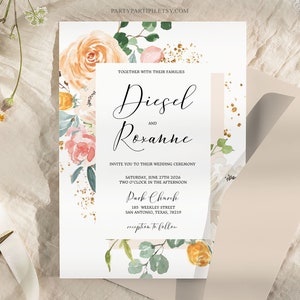 Editable Pink and Peach Wedding Invitation