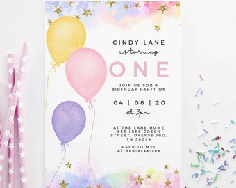 Editable Balloon Birthday Invitation Girl, Balloon Party Invite, Kids Birthday Invitation, Instant Download, Printable Template, 0043