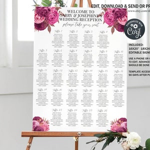 EDITABLE Magenta Pink Flower Paradise Wedding Seating Chart Template Pink Garden Wedding Seat Sign Baby Shower Birthday Engagement 0159