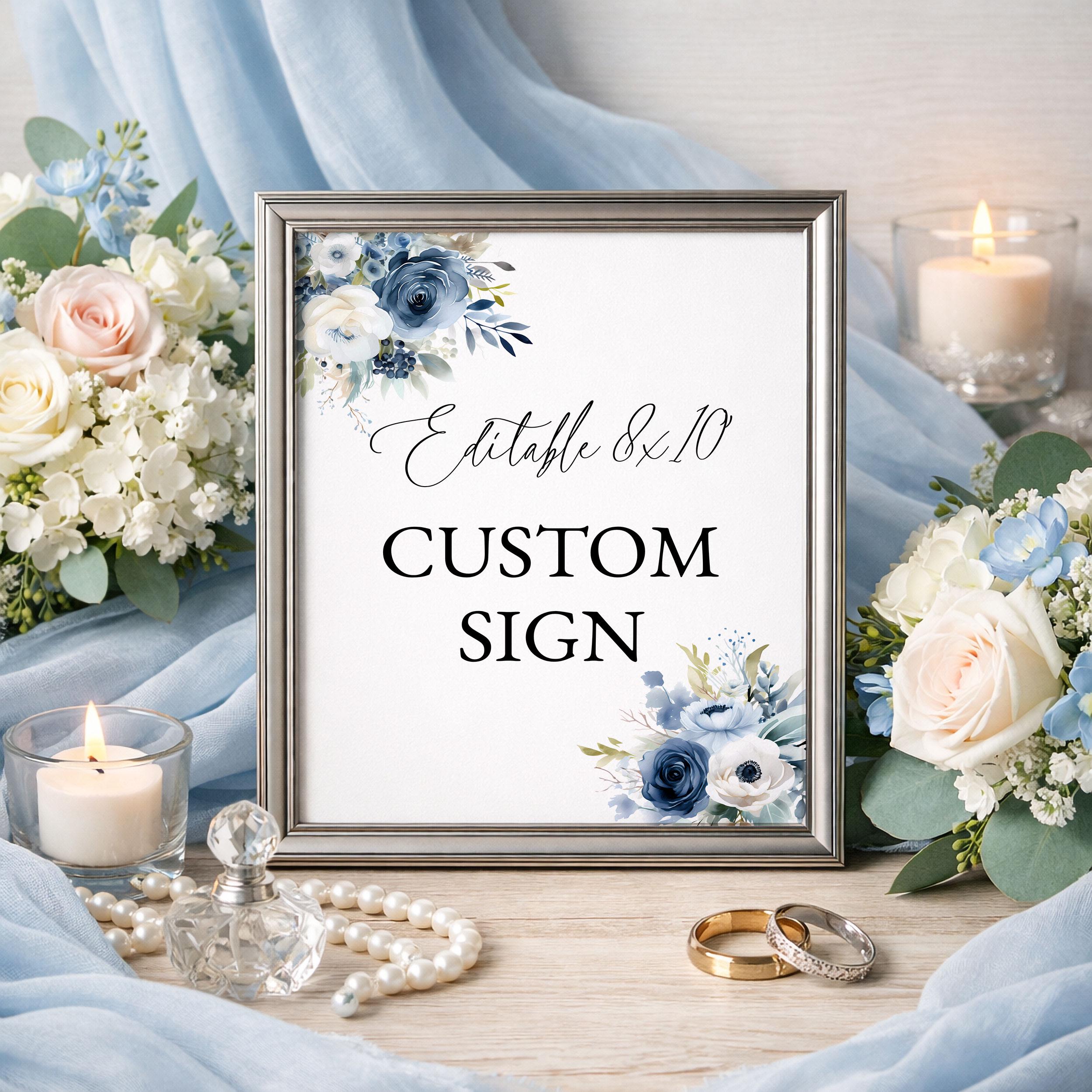 Blue Floral Custom Sign | Elegant Party Decor (8x10 Digital Download ...
