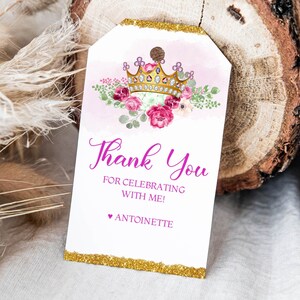 Princess Thank You Card  Printable Thank You Card  Flowers & Crown  Instant Download