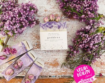 Award Winning Goddess Soap - Sweet Orange, Patchouli & Lavender Aromatherapy Vegan Cold Processed Soap 128g