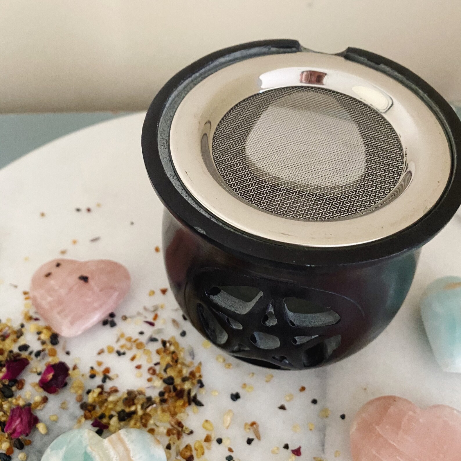 Soapstone Loose Incense Burner Mesh Burner With Pentagram Etsy