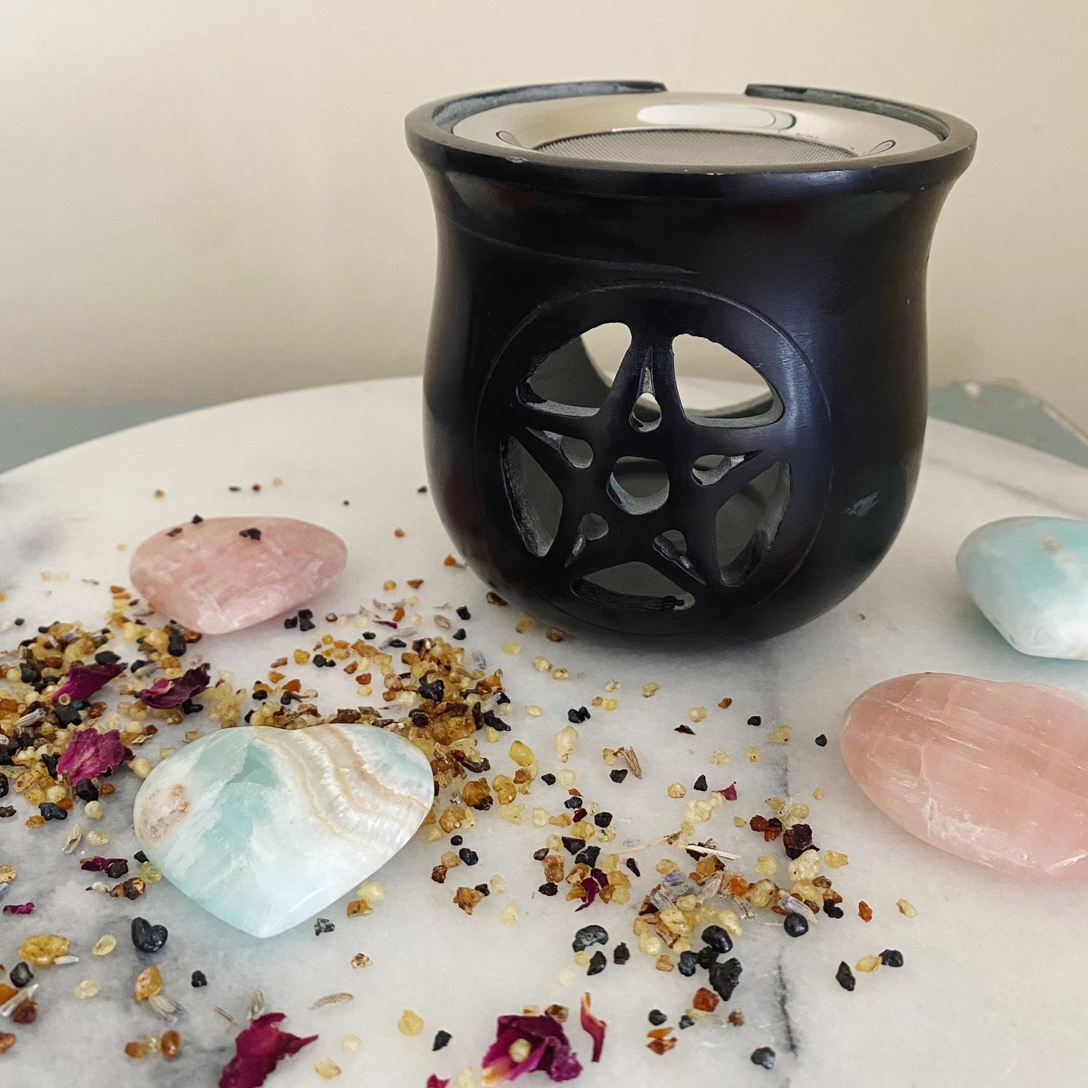 Soapstone Loose Incense Burner Mesh Burner With Pentagram Etsy