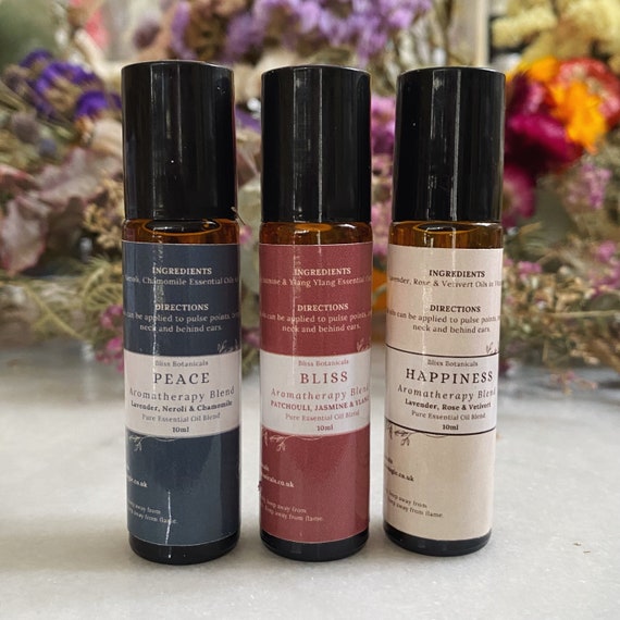 Bliss Botanicals Aromatherapy Essential Oil Roll on Blend - Pulse Point Perfume - Bliss, Happiness, Peace