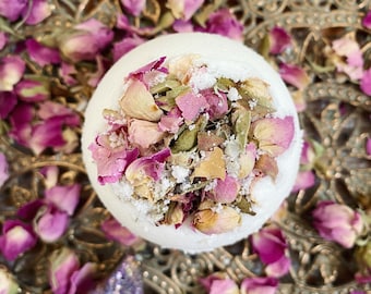 Goddess Luxury Handmade Foaming Aromatherapy Bath Bomb with Rose Buds and Essential Oils Sweet Orange, Patchouli and Lavender