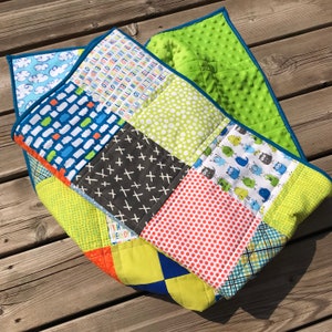 Patchwork cute monster quilt, baby toddler blanket, tummy time mat, throw lap blanket, minky, cuddle, cotton, baby gift, one of a kind quilt image 2