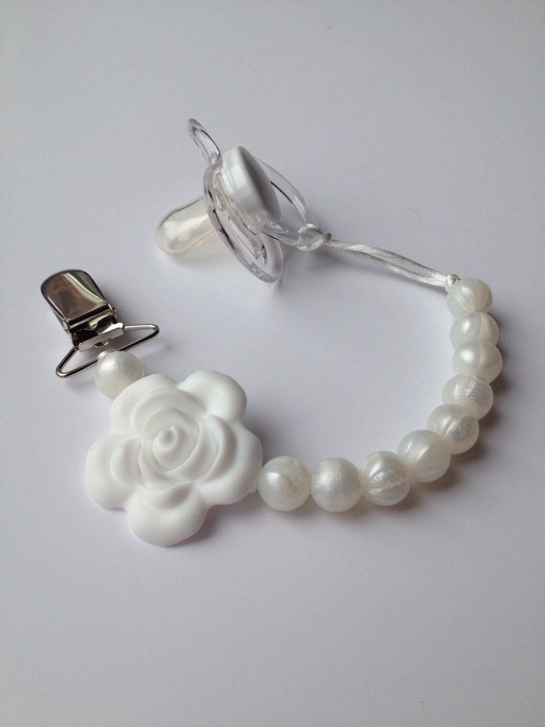 Infant pearl Pacifier Clip with Flower silicone Etsy