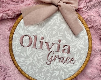 6” or 8” Personalized Embroidered Name Sign,  Custom Embroidery Hoop Nursery Decor, Unique Baby Name Announcement, Kid’s Room Decoration