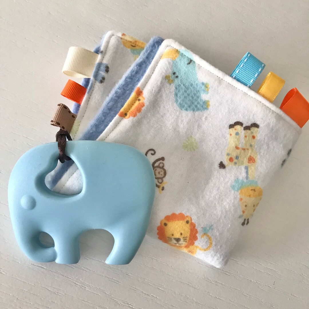 Mini Lovie, Fleece Flannel Security Blanket, Elephant Teether, Taggie