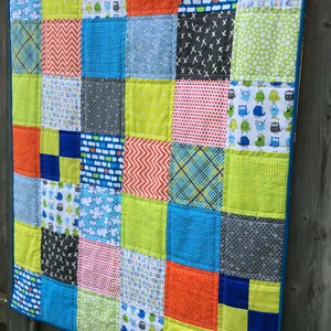 Patchwork cute monster quilt, baby toddler blanket, tummy time mat, throw lap blanket, minky, cuddle, cotton, baby gift, one of a kind quilt image 3