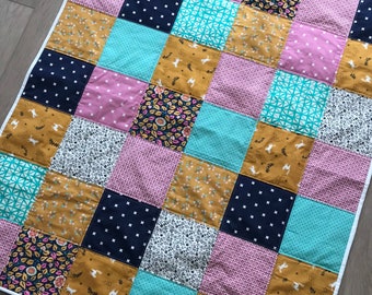 Baby girl Patchwork quilt, toddler blanket, tummy time mat, throw lap blanket, minky, cuddle, cotton, baby gift, one of a kind quilt