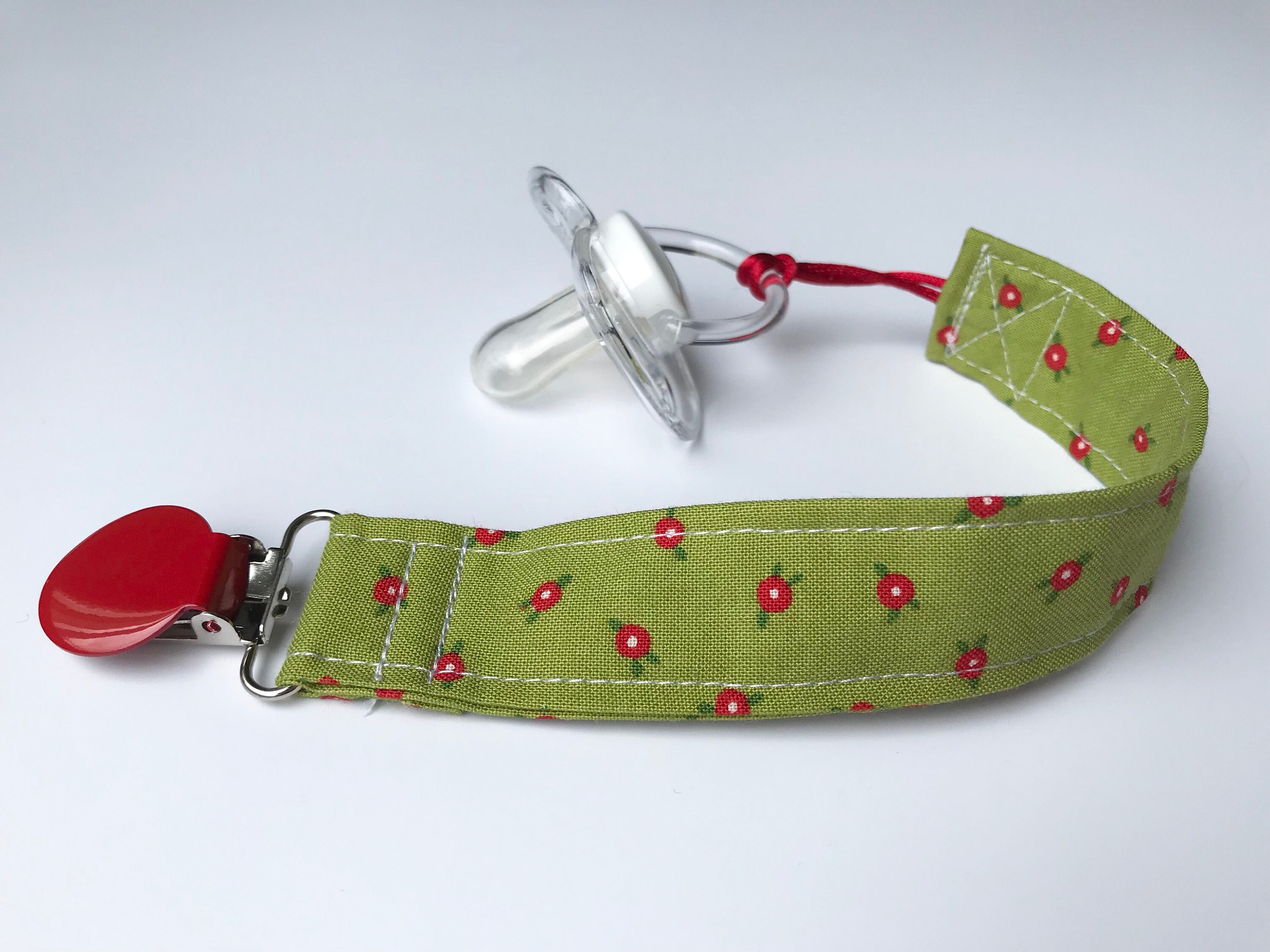Fabric Pacifier Clip cotton soother holder dummy clasp red Etsy