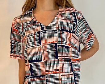 1970s Patterned Short Sleeve Day Dress